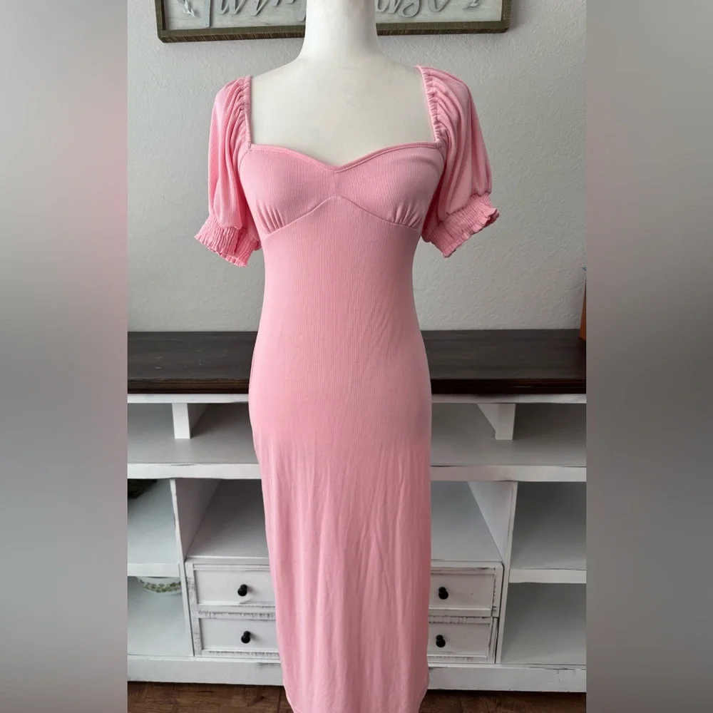NWT Free People Beach Bel Air Midi Dress Pink Ribbed‎ Women's Size XS P